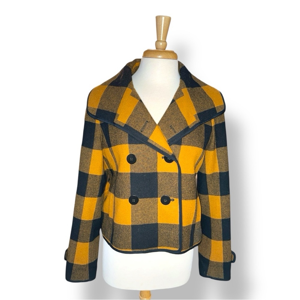 Ann Taylor LOFT Wool Blend Plaid Jacket – Black, Yellow & Brown – Size M
